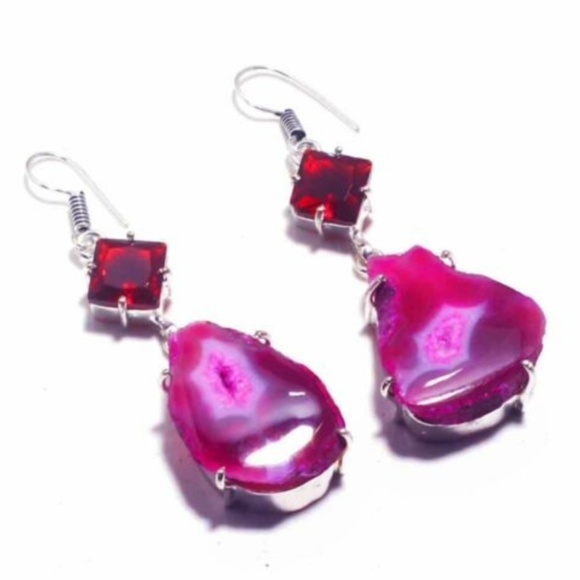 Solar Quartz Druzy Garnet Ethnic & .925 Silver - Picture 2 of 4